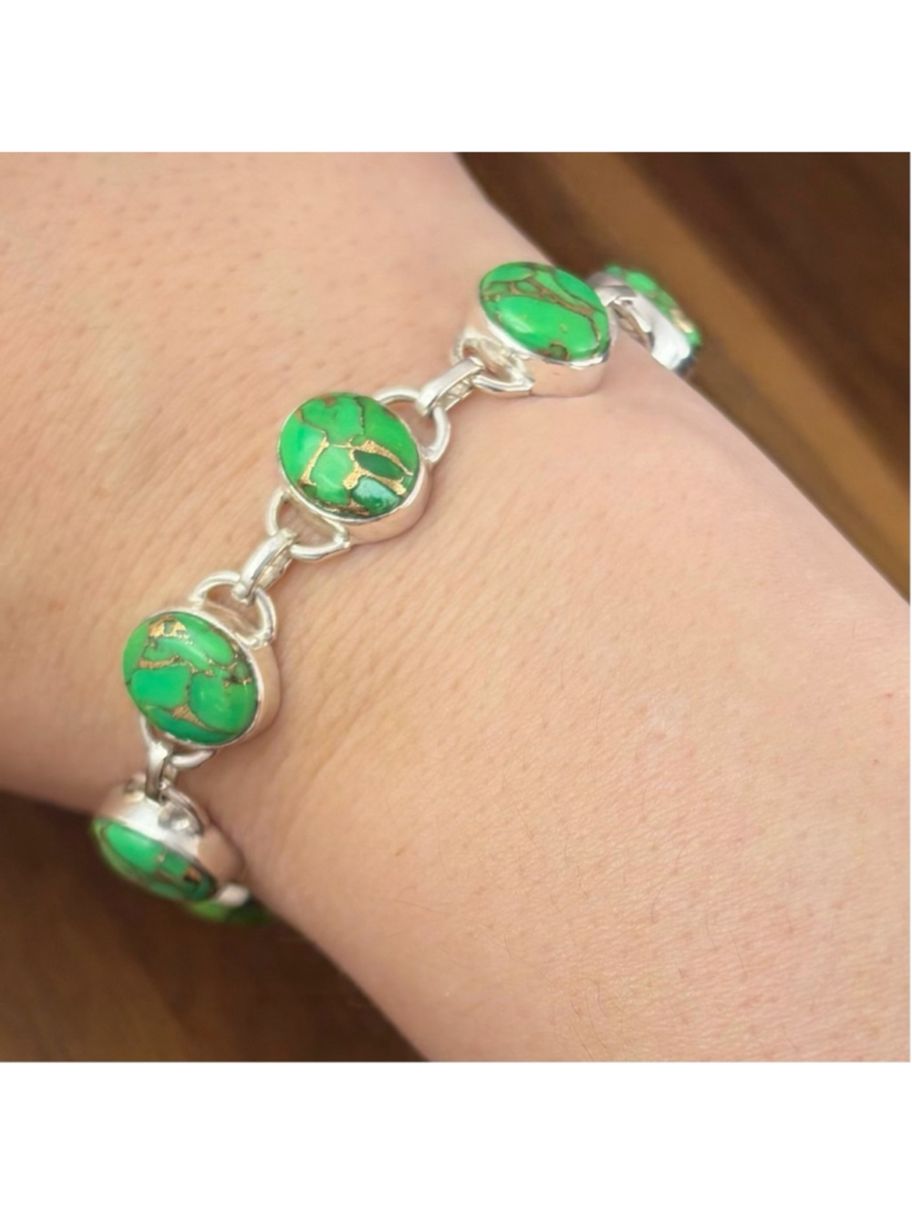Southwest Boho Genuine Green Copper Turquoise Bracelet New 925 Sterling Silver